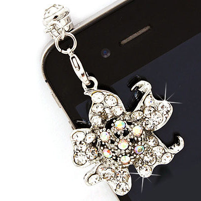 Earphone Dustproof Plug Stopper Phone Ear Cap Crystal Rhinestone Floral Silver