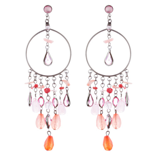 Woman Fashion Earrings Chandelier Lucite Bead Pink - Accessoriesforever