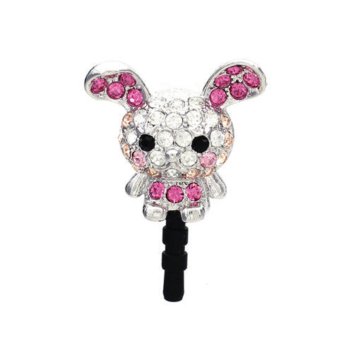 Earphone Dustproof Plug Stopper Phone Ear Cap Crystal Rhinestone Rabbit Pink