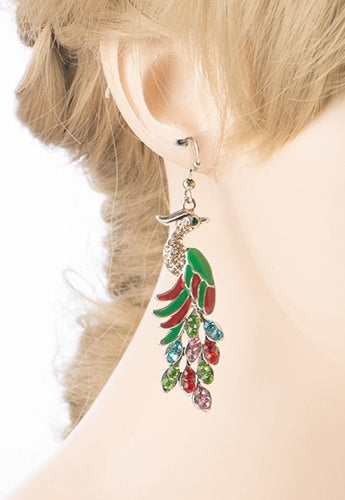 Gorgeous Dazzling Crystal Rhinestone Peacock Dangle Charm Fashion Earrings Multi - Accessoriesforever