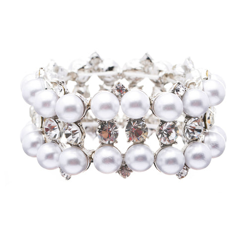 Bridal Wedding Jewelry Set Crystal Rhinestone Pearl Classic Stretch Bracelet WT