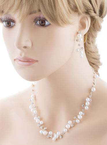 Bridal Wedding Jewelry Set Crystal Rhinestone Pearl White - Accessoriesforever