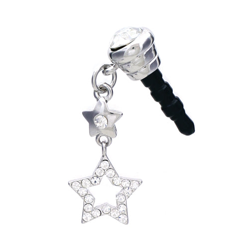 Earphone Dustproof Plug Stopper Phone Ear Cap Crystal Rhinestone Star Silver