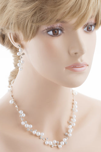 Bridal Wedding Jewelry Set Crystal Rhinestone Pearl White - Accessoriesforever