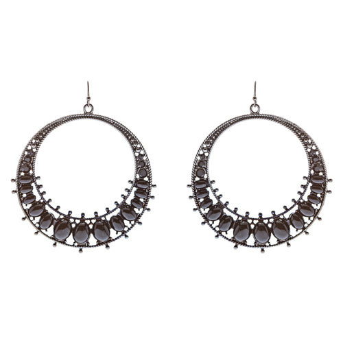 Fashion Large Hoop Drop Dangle Crystal Earrings Black