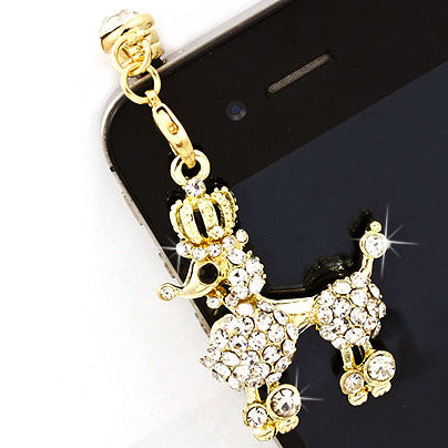 Earphone Dustproof Plug Stopper Phone Ear Cap Crystal Rhinestone Poodle Gold