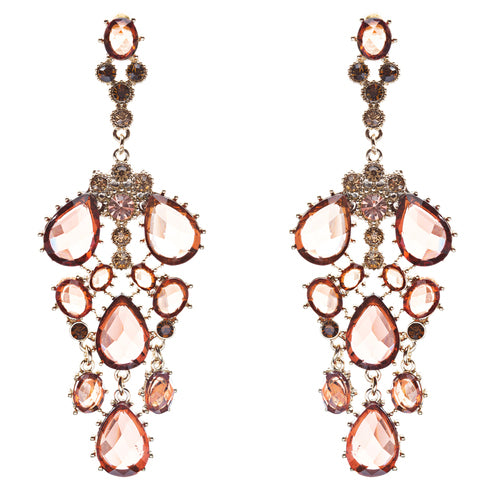 Fashion Chic Sparkle Crystal Rhinestone Stone Dangle Statement Earrings Brown