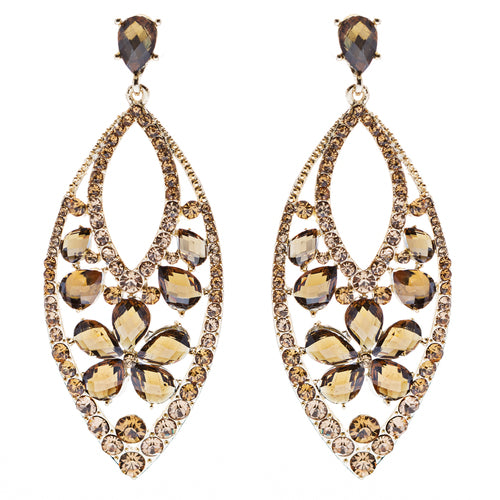 Fashion Stunning Crystal Floral Navette Earrings Brown