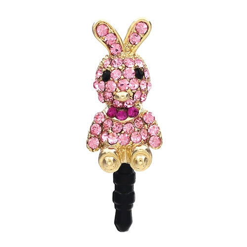 Earphone Dustproof Plug Stopper Phone Ear Cap Crystal Rhinestone Rabbit Pink