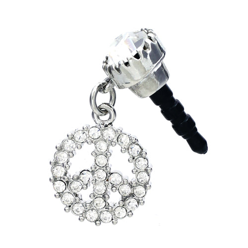 Earphone Dustproof Plug Stopper Phone Ear Cap Crystal Peace Sign Silver Clear