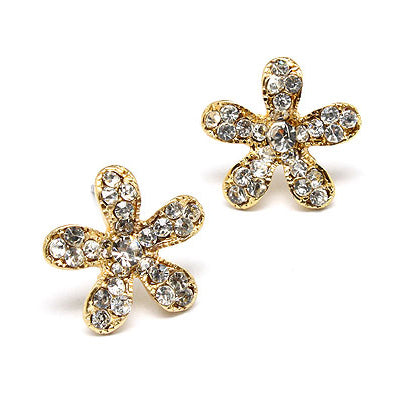 Flower Rhinestone Crystal Fashion Stud Earrings Gold - Accessoriesforever