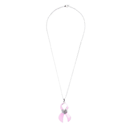 Pink Ribbon Jewelry Crystal Rhinestone Inspiring Ribbon Charm Necklace JN257Pink - Accessoriesforever