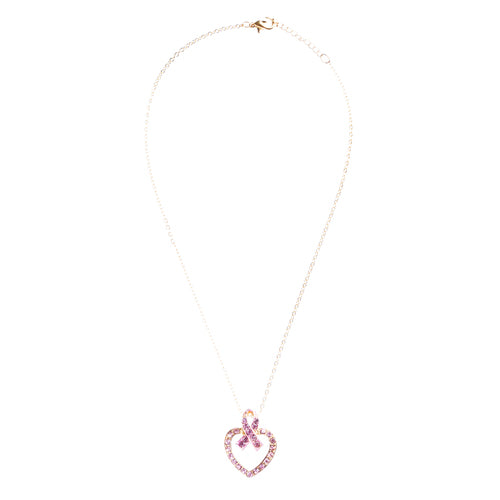 Pink Ribbon Jewelry Crystal Rhinestone Charming Heart Necklace Set JN259 Pink - Accessoriesforever