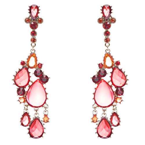 Fashion Chic Sparkle Crystal Rhinestone Teardrop Dangle Statement Earrings Red