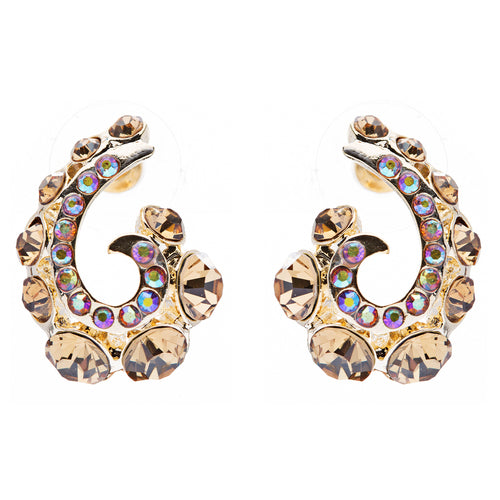 Wave Hook Design Crystal Rhinestone Stud Earring Gold - Accessoriesforever