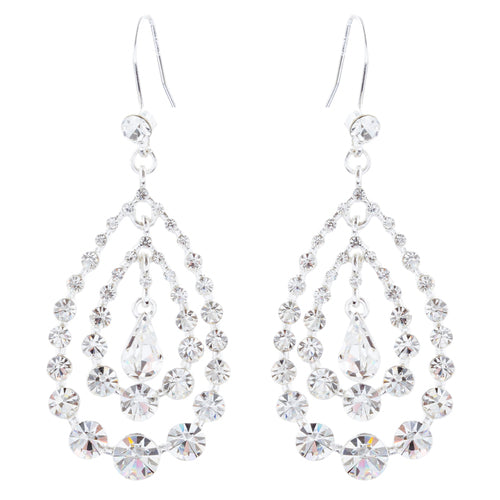 Bridal Wedding Jewelry Crystal Rhinestone Multi Teardrops Dangle Earrings Silver - Accessoriesforever