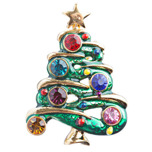 Christmas Jewelry Crystal Rhinestone Beautiful Decorated Tree Brooch Pink BH122