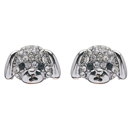 Puppy Dog Crystal Rhinestone Fashion Small Stud Earrings Silver Clear - Accessoriesforever