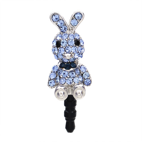 Earphone Dustproof Plug Stopper Phone Ear Cap Crystal Rhinestone Rabbit Blue