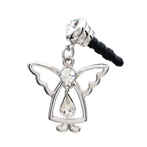 Earphone Dustproof Plug Stopper Phone Ear Cap Crystal Rhinestone Angel Silver