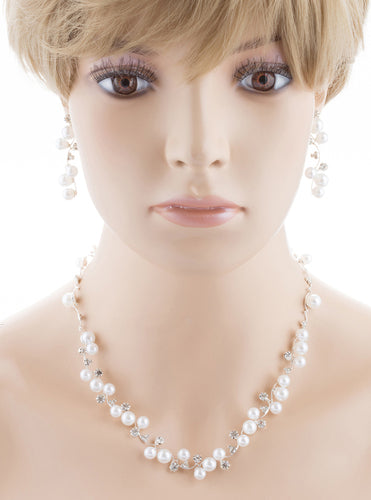 Bridal Wedding Jewelry Set Crystal Rhinestone Pearl White - Accessoriesforever