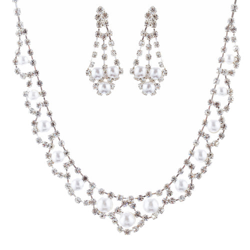 Bridal Wedding Jewelry Set Rhinestone Pearl Elegant - Accessoriesforever