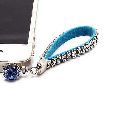 Earphone Dustproof Plug Stopper Phone Ear Cap Crystal Strap Design Turquoise