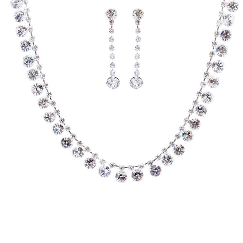 Bridal Wedding Jewelry Set Crystal Rhinestone Dazzle Drops Necklace Silver Clear - Accessoriesforever