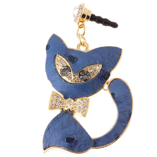 Earphone Dustproof Plug Stopper Phone Ear Cap Crystal Bow Tie Cat Gold Blue