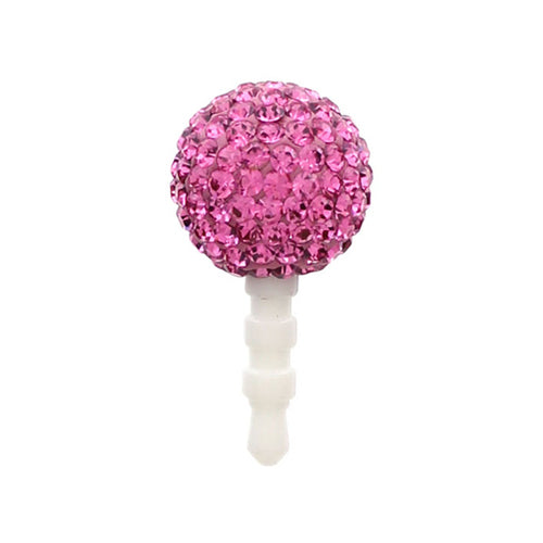 Earphone Dustproof Plug Stopper Phone Ear Cap Crystal Rhinestone Ball Pink