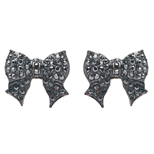 Gorgeous Fashion Ribbon Bow Design Crystal Rhinestone Pave Stud Earrings Black - Accessoriesforever