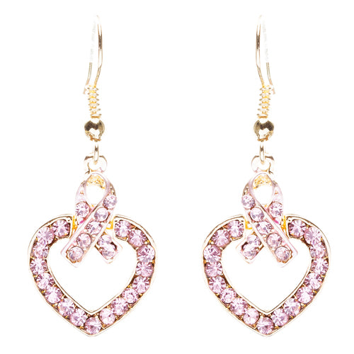 Pink Ribbon Jewelry Crystal Rhinestone Charming Heart Necklace Set JN259 Pink - Accessoriesforever