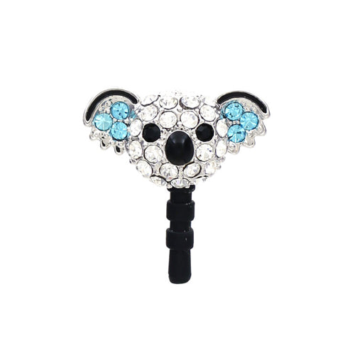 Earphone Dustproof Plug Stopper Phone Ear Cap Crystal Rhinestone Koala Blue