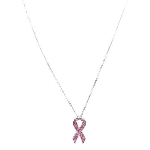 Ribbon Cancer Awareness Jewelry Crystal Rhinestone Charm Necklace Pink - Accessoriesforever