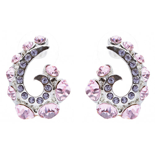 Wave Hook Design Crystal Rhinestone Stud Earring Pink - Accessoriesforever