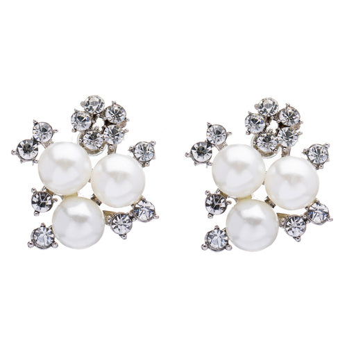 Bridal Wedding Jewelry Crystal Rhinestone Pearl Sparkle Stud Earrings Ivory LG