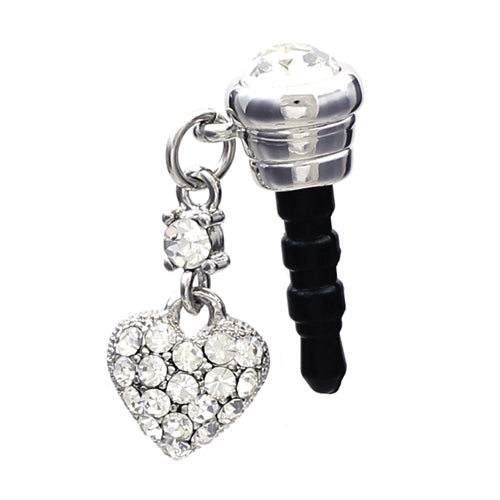 Earphone Dustproof Plug Stopper Phone Ear Cap Crystal Rhinestone Heart Silver