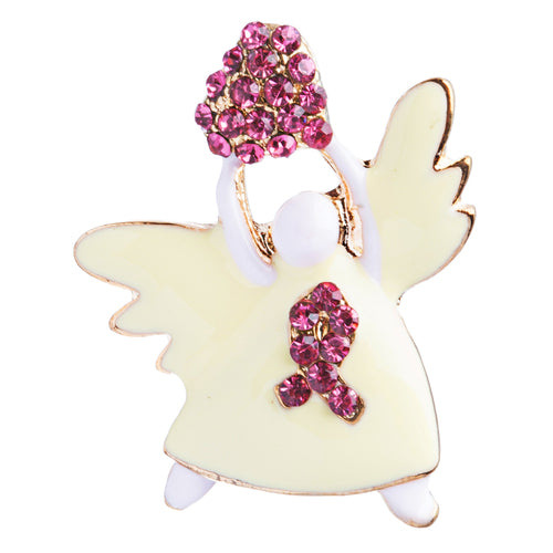 Pink Ribbon Jewelry Breast Cancer Awareness Angel Heart Charm Brooch Pin BH90