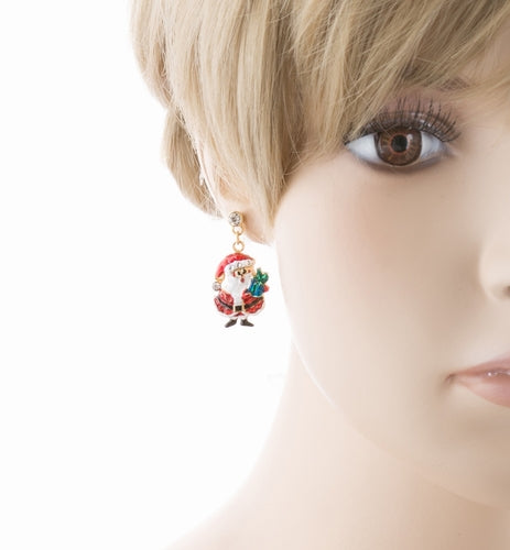 Christmas Jewelry Crystal Rhinestone Santa Claus Present Dangle Earrings E877 - Accessoriesforever