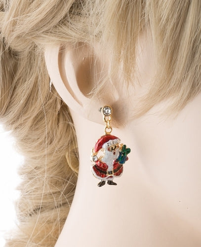 Christmas Jewelry Crystal Rhinestone Santa Claus Present Dangle Earrings E877 - Accessoriesforever