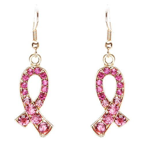 Pink Ribbon Jewelry Crystal Rhinestone Glamorous Ribbon Necklace Set JN258 Gold - Accessoriesforever