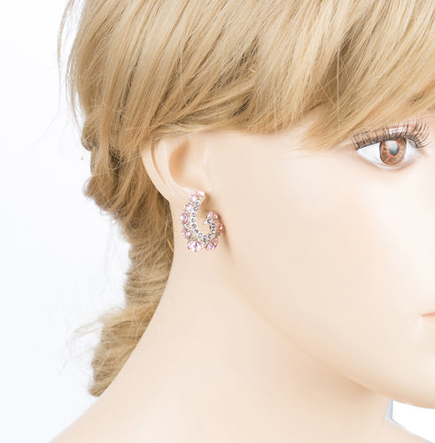 Wave Hook Design Crystal Rhinestone Stud Earring Pink - Accessoriesforever