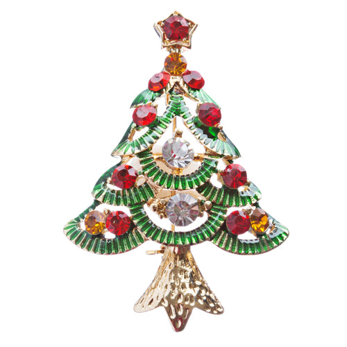 Christmas Jewelry Crystal Rhinestone Glamorous Holiday Tree Brooch Pin B141 MT