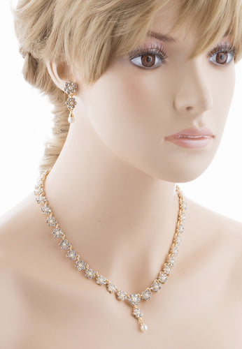 Bridal Wedding Jewelry Set Floral Y Pearl & Rhinestone Rhinestone Gold Ivory - Accessoriesforever