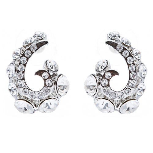 Wave Hook Design Crystal Rhinestone Stud Earring Silver - Accessoriesforever