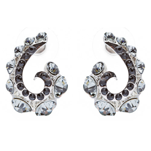 Wave Hook Design Crystal Rhinestone Stud Earring Black - Accessoriesforever