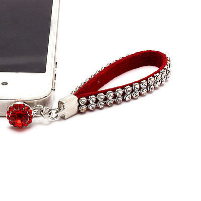 Earphone Dustproof Plug Stopper Phone Ear Cap Crystal Strap Design Clear Red