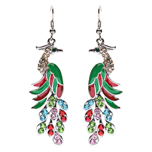 Gorgeous Dazzling Crystal Rhinestone Peacock Dangle Charm Fashion Earrings Multi - Accessoriesforever