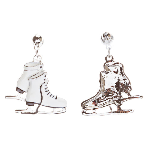 Christmas Jewelry Ice Skating Shoes Silver Tone White Dangle Charm Earrings - Accessoriesforever