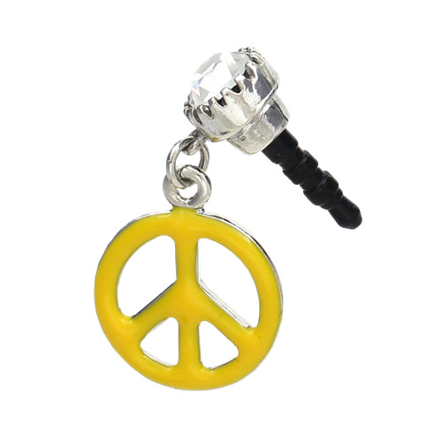 Earphone Dustproof Plug Stopper Phone Ear Cap Crystal Enamel Peace Sign Yellow